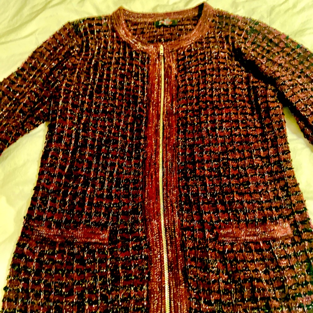Beautiful deep maroon/black zip-up sweater